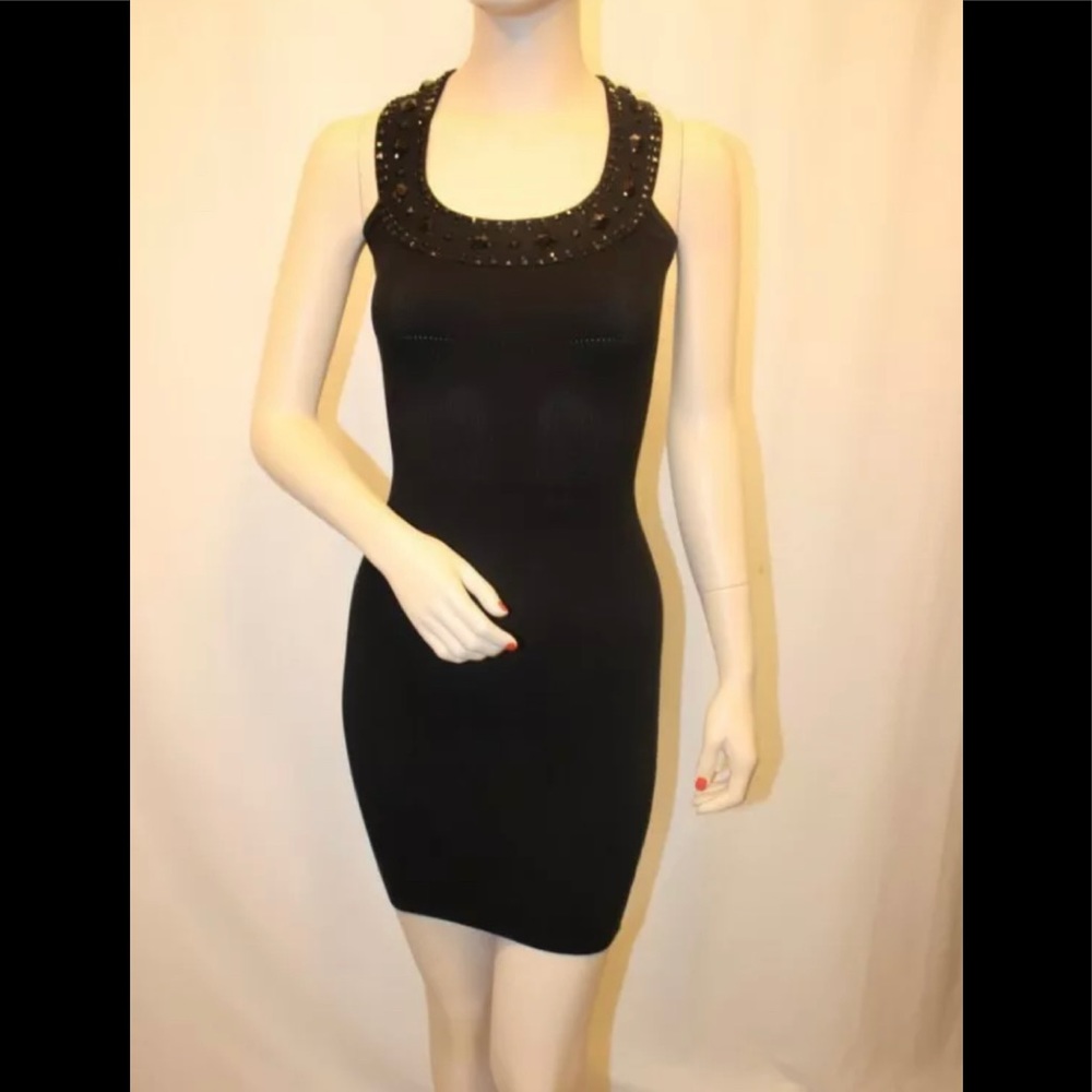 NWT BCBGMaxAzria black dress with beaded neckline sexy elegant
